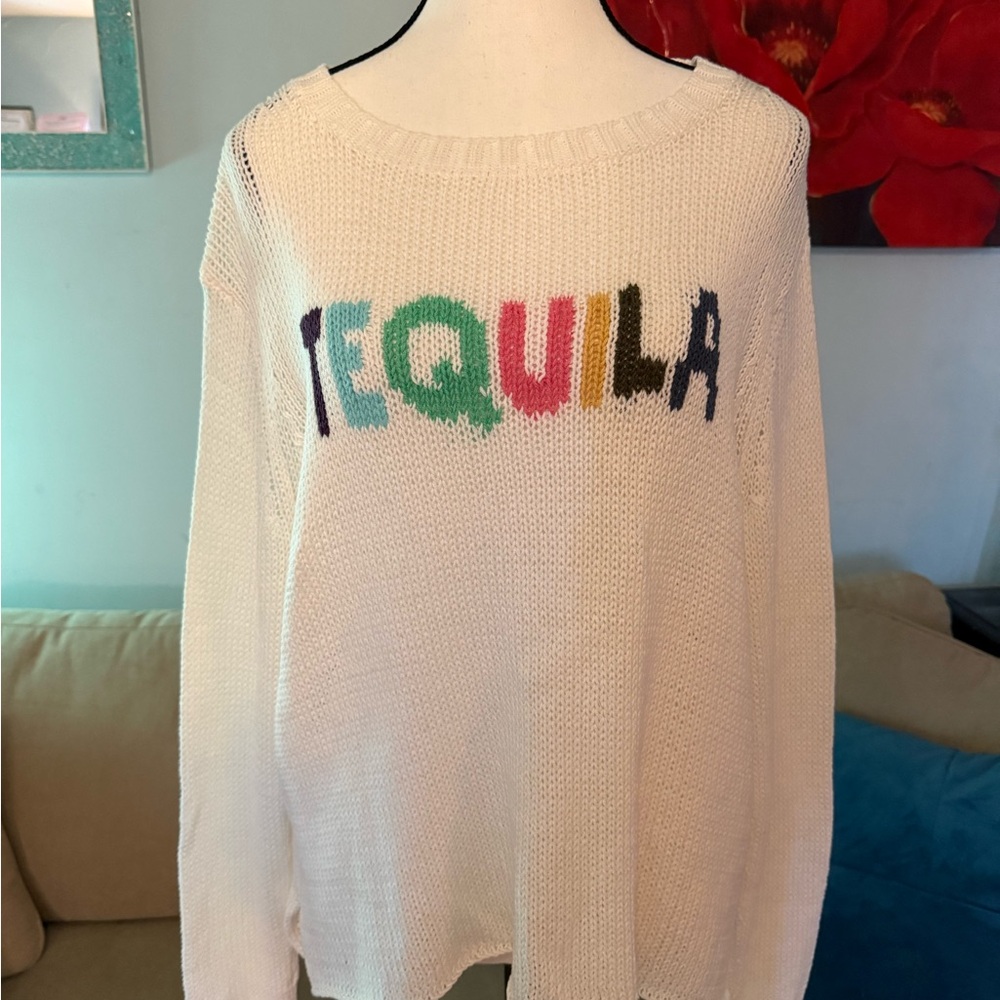 Wooden Ships Women's Tequila Novelty Crew Top Cotton Blend Yarn Knit M Medium